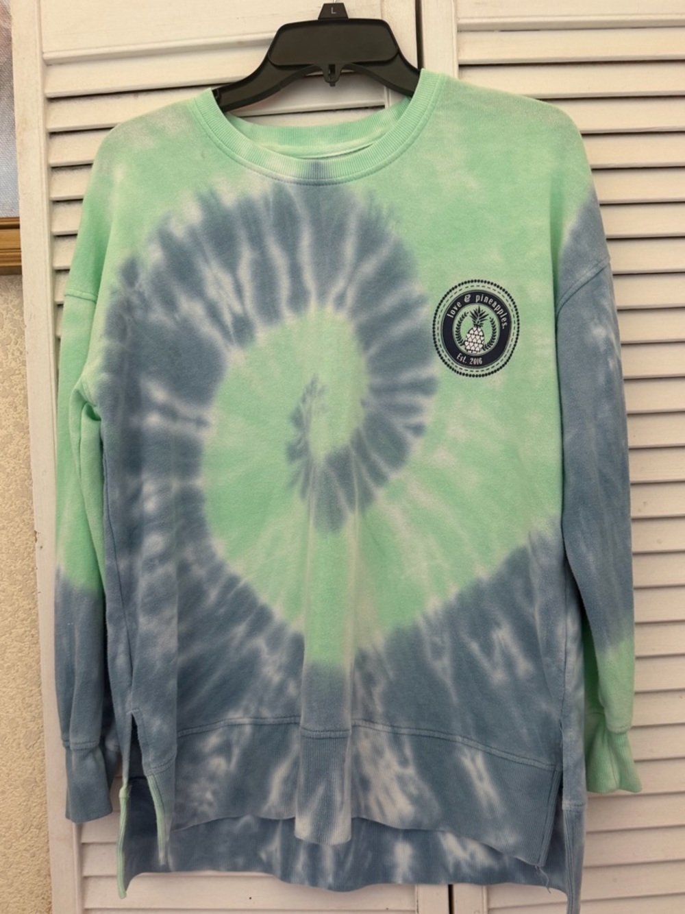 Love & Pineapples Mint Tie-Dye Pullover with Logo Patch